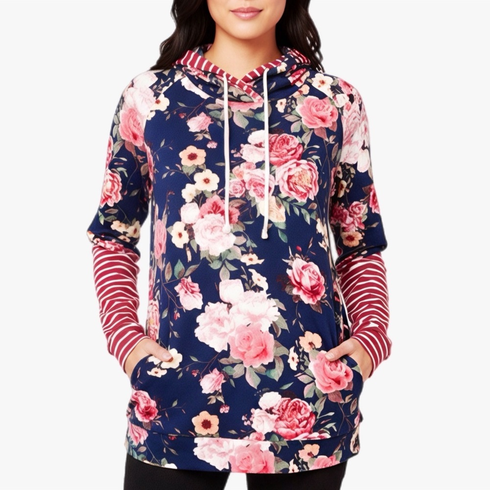 Reborn J Floral Stripe Hoodie Size M